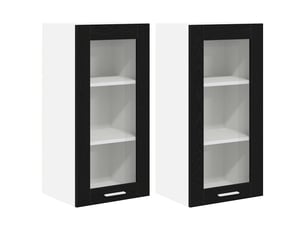 Meuble de rangement cuisine, armoire suspendue 2 pcs chêne noir bois d'ingénierie shl1988