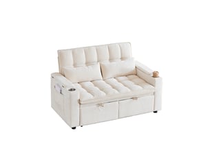 Canapé droit convertible <strong>BIQZUYA</strong> <strong></strong> 2 places Tissu beige avec coffre de rangement