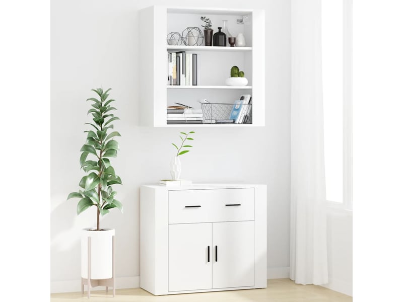  Buffet haut - bahut - meuble de rangement blanc bois d'ingénierie  - Conforama C