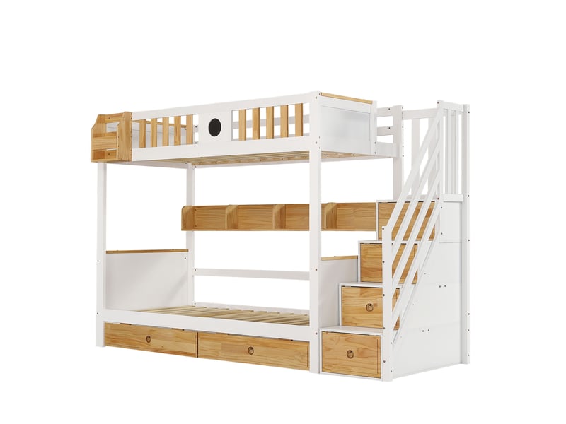  Lit superposé 90x200 cm avec rangement et sommier inclus  - Conforama R
