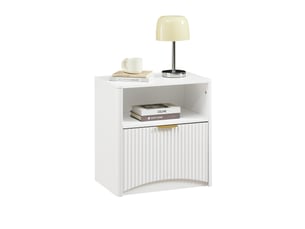 Table de chevet 58x38x60 cm, tiroir ouvert, chevet moderne, table d'appoint, meuble chambre et salon, aggloméré, blanc