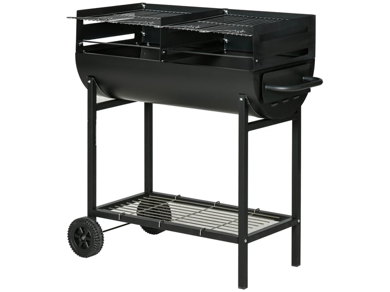  Barbecue au charbon d'extérieur avec grille réglable en hauteur, tablette de rangement et roues, 90x45x96 cm, noir  - Conforama A