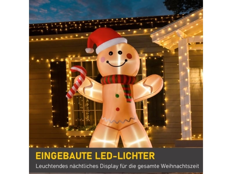  Bonhomme en pain d'épices gonflable de noël, 2,4 m, avec led et soufflerie intégrée, décoration lumineuse  - Conforama B