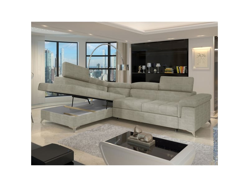  Canapé d'angle convertible palazzo 4 places beige – angle gauche avec coffre  - Conforama D