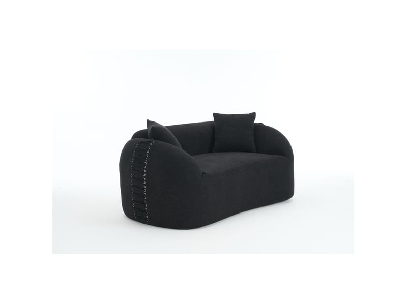 Canape droit moderne 2 places 155x90x67 cm compressé, incurvé, mousse et tissu chenille couleur noir - Conforama A