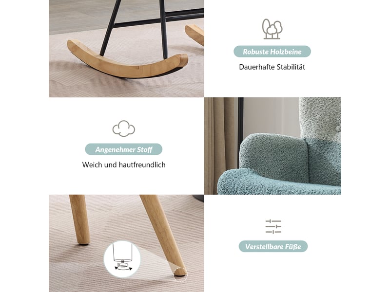  Fauteuil à bascule avec repose-pieds, dossier ergonomique et poche latérale en bouclé multicolore  - Conforama E