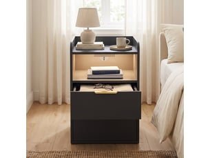 Table de chevet 40x40x60 cm avec station de charge et led, 3 tiroirs de rangement, meuble de chambre en bois, style moderne, noir