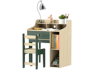 Ensemble bureau et chaise pour enfant avec étagères de rangement et tiroir, mobilier pour enfants de 3 à 10 ans, vert