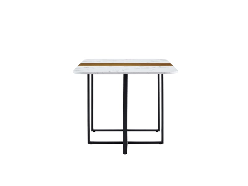  Table de salle à manger pour 4 à 6 personnes avec piètement croisé en métal, plateau mdf effet marbre et bois noir  - Conforama B