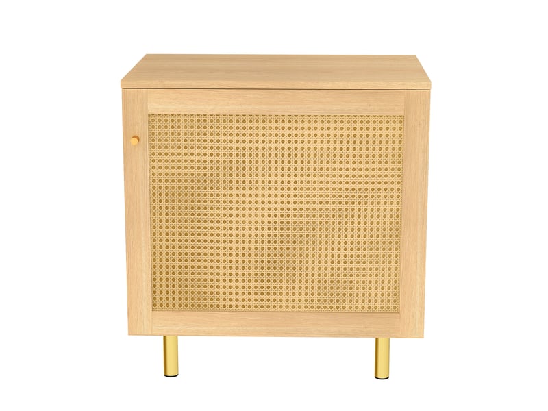Buffet 1 porte avec étagère et façade en rotin - lpospi - pieds métal doré, mdf décor bois naturel 60 × 40 × 63 cm - Conforama A