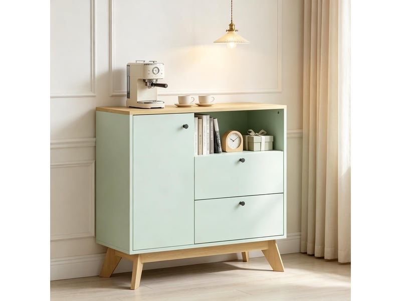  Buffet de salon avec porte, 2 tiroirs, niche ouverte et étagère réglable  - Conforama D