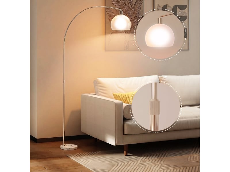  Lampadaire 90x26x180 cm blanc en métal, tête courbée et interrupteur au pied pour éclairage intérieur  - Conforama E