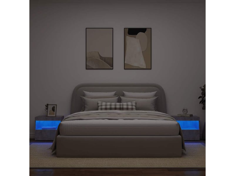  Lot de 2 tables de chevet - cabinet de chevet - table de nuit avec lumières led gris béton 50x40x45 cm  - Conforama C