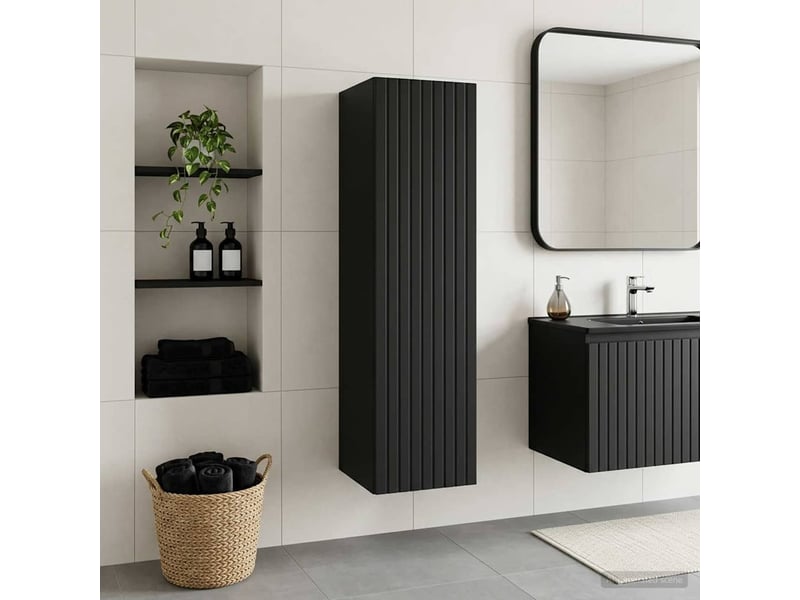  Cabinet salle de bain mural, meuble de rangement noir 33x34.5x100 cm  - Conforama B