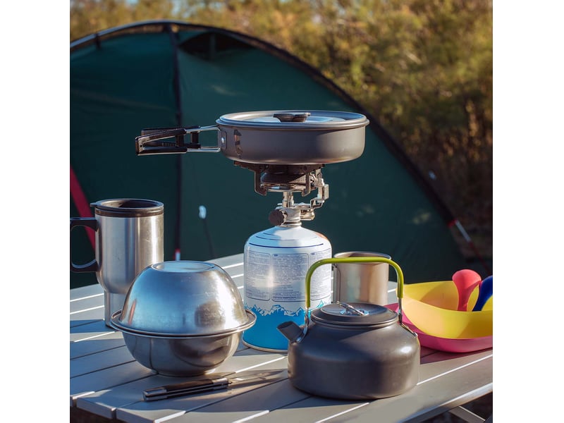 Set de vaisselle camping 12 pièces, en acieraluminium, équipement de cuisine plein air avec réchaud, casserole, poêle, bouilloire… toboli - Conforama B