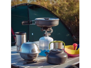 Set de vaisselle camping 12 pièces, en acieraluminium, équipement de cuisine plein air avec réchaud, casserole, poêle, bouilloire… toboli