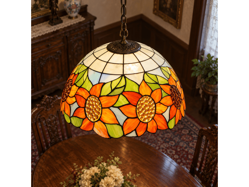  Suspension fleur de tournesol en vitrail – luminaire de style pastoral européen pour cuisine, salle à manger et couloir  - Conforama C