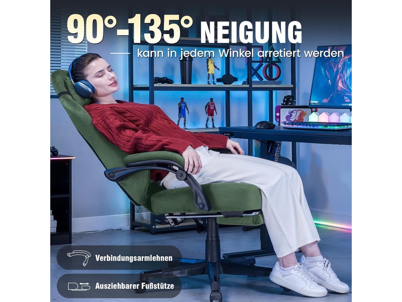 Gtplayer chaise de jeu ergonomique avec assise à ressorts et repose-pieds 150kg - tissu vert GT830-GE - Conforama D