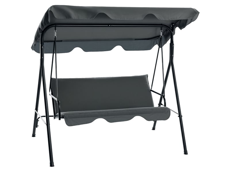  Balancelle 3 places avec auvent réglable et coussins, en acier et polyester, 172 x 110 x 153 cm, grise  - Conforama A