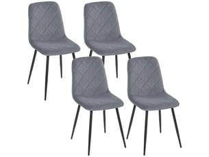 Lot de 4 chaises de salle à manger rembourrées avec dossier haut, pieds en acier et tissu effet velours, gris