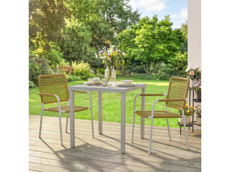  Lot de 2 chaises de jardin empilables en résine tressée avec accoudoirs et dossier, 55x57x82cm, jaune  - Conforama C