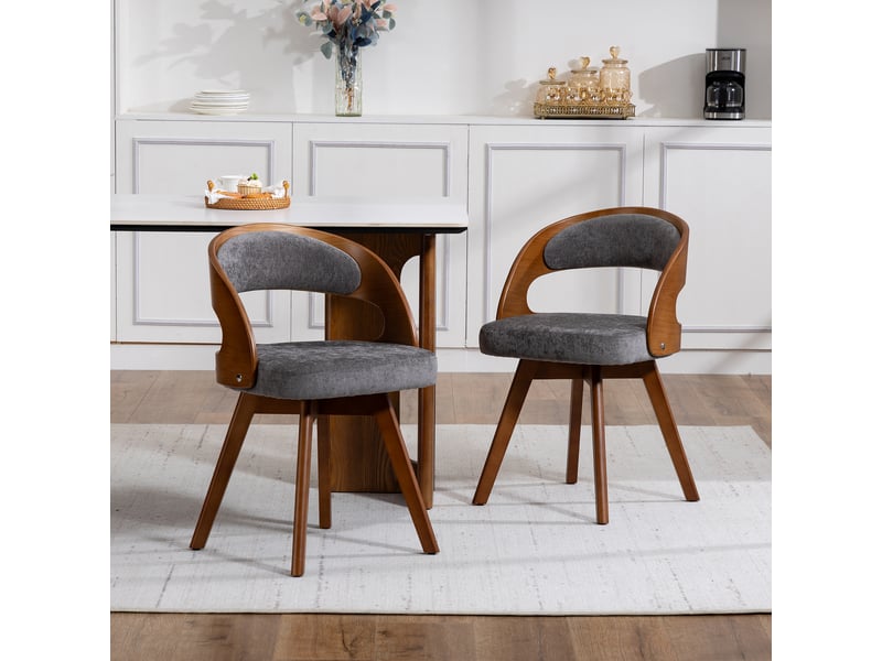  Chaise de salle à manger pivotante avec dossier ergonomique et assise rembourrée en lin gris  - Conforama C