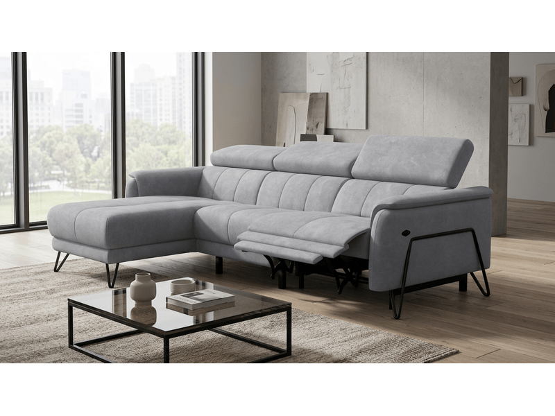  Canapé d'angle 4 places roden avec relax, tissu velours gris clair RODEN - Conforama B