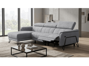 Canapé d'angle 4 places roden avec relax, tissu velours gris clair