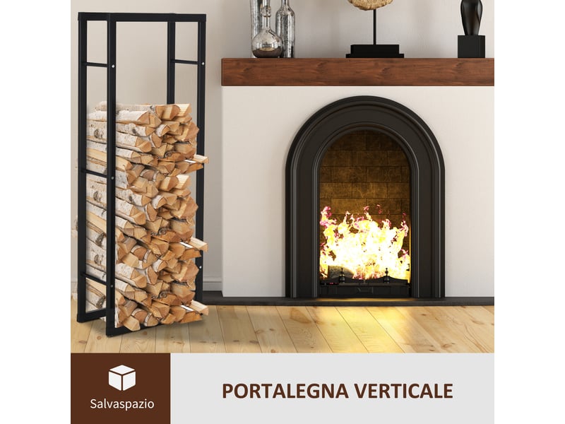  Porte-bûches vertical en métal noir, intérieur et extérieur, 60 x 25 x 150 cm, charge 100 kg  - Conforama W