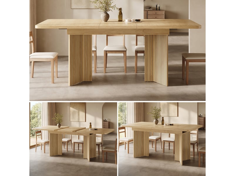  Table à manger extensible 120-160x80x76 cm table à manger 6 à 8 personnes rectangulaire avec pieds verticaux en v, chêne clair  - Conforama R