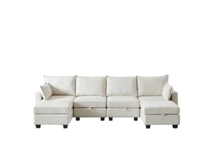 Canapé d'angle réversible fixe <strong>BGSRYAO</strong> <strong></strong> 6 places Tissu beige avec coffre de rangement