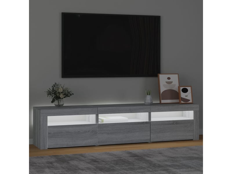  Meuble tv - banc tv - meuble de rangement avec lumières led sonoma gris 180x35x40 cm  - Conforama C