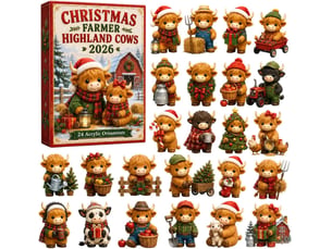 Calendrier de l'avent 2026 highland cow – 24 ornements en acrylique à collectionner, déco de noël