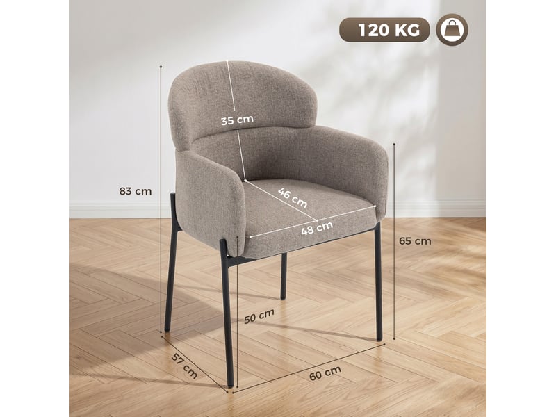  Fauteuil salon, fauteuil d'appoint rembourré en chenille avec dossier courbé et accoudoirs, pieds en métal, marron clair  - Conforama E