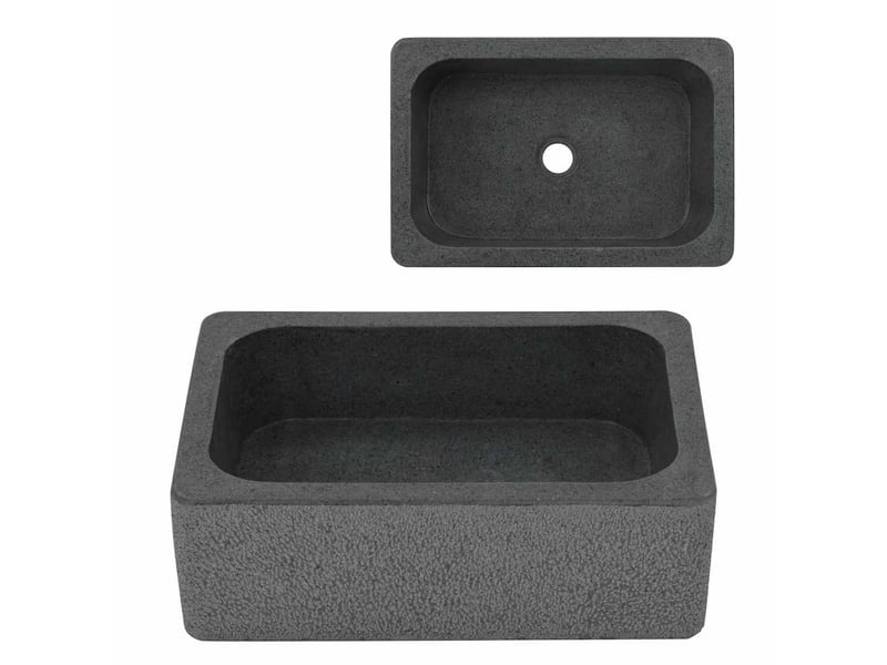  Lavabo de bain, vasque à poser 45 x 30 x 15 cm pierre de rivière noir cf65628  - Conforama B