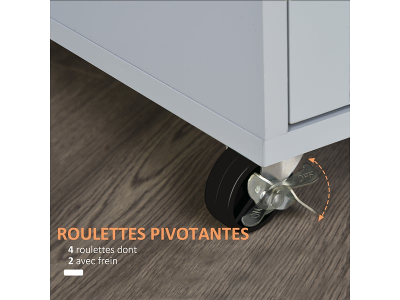  Desserte de cuisine à roulettes avec tiroir et placard en bois massif et mdf gris  - Conforama E