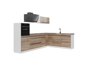 Vicco cuisine en angle, sonomablanc, 287 x cm plan de travail chêne doré