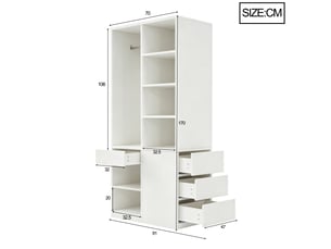 Armoire de chambre - armoire 70 × 50 × 170 cm, avec plusieurs tiroirs, étagères à plusieurs niveaux, 70 x 50 x 170 cm, blanc