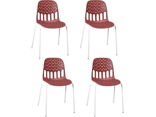 Lot de 4 chaises de cuisine empilables kio rouges et blanches avec structure métal