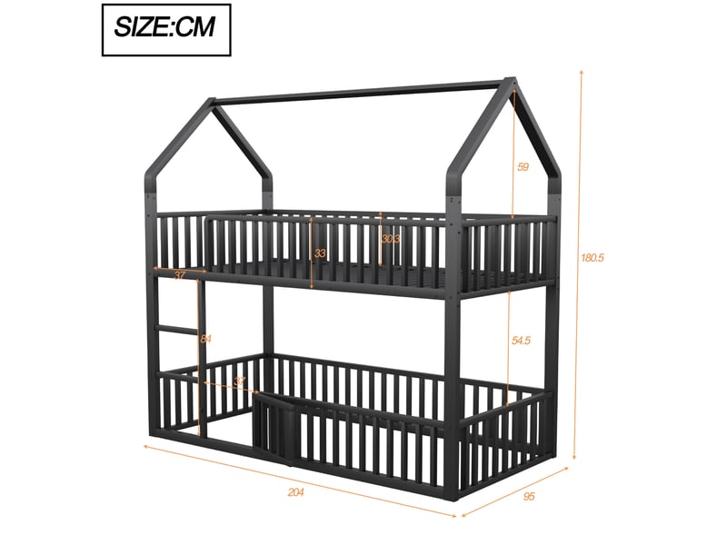 Lit superposé 90x200 cm en métal avec échelle et porte, coloris noir - Conforama C