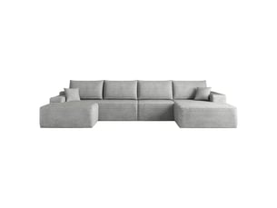 Canapé modulable d’angle en mousse 340 cm, méridienne en l, velours côtelé, assise profonde – gris