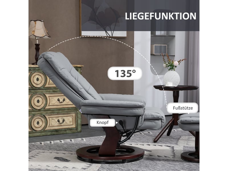  Fauteuil relax,85x82x106 cm,avec repose-pieds pivotant à 360°,similicuir,gris  - Conforama D