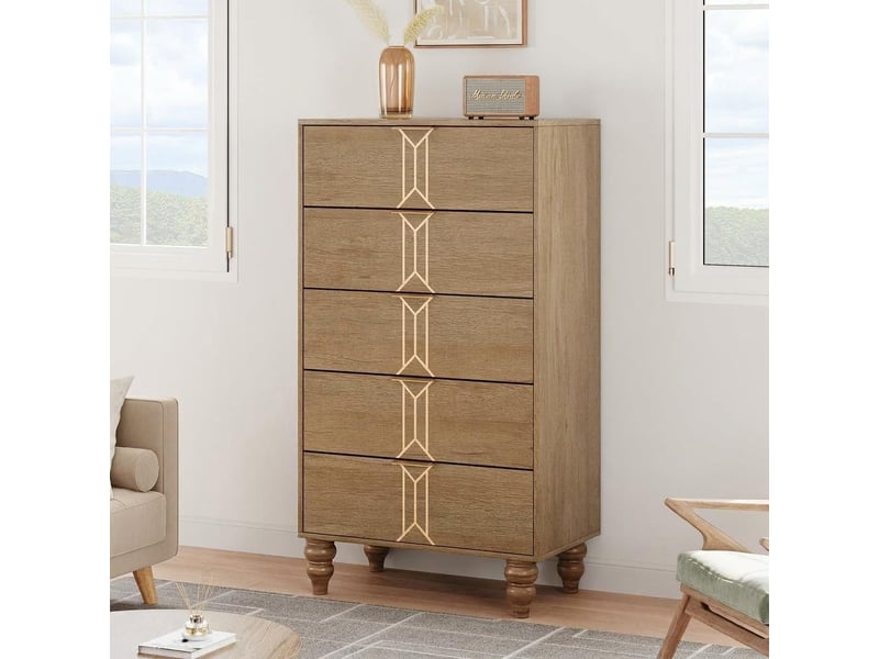 – commode haute 5 tiroirs en bois – grand capacité de rangement – design vintage moderne – parfaite pour chambre, salon, entrée PHO_107N6B56 - Conforama B