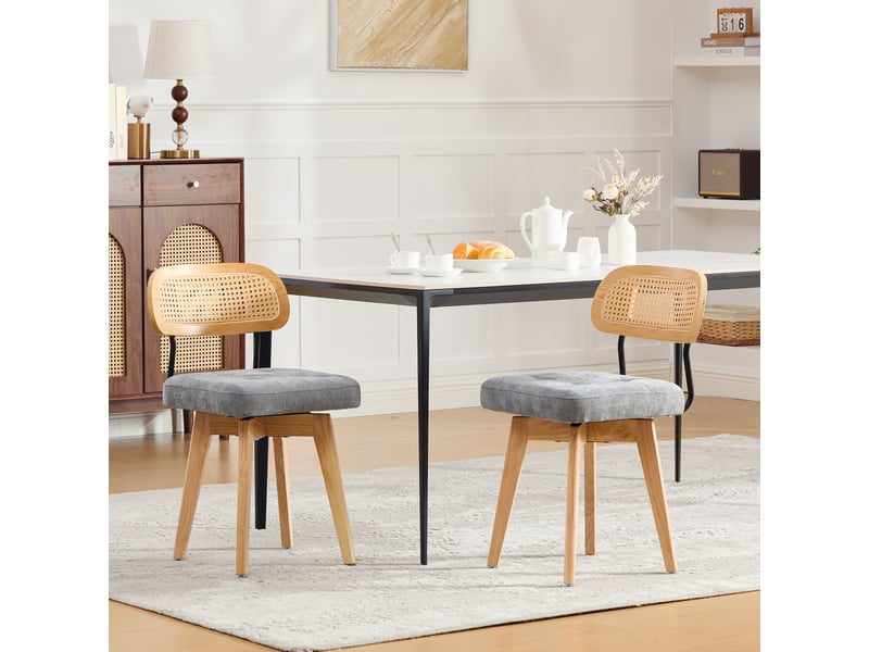  Lot de 2 chaises pivotantes 360° rotin et chenille grise, h77 cm Fay Lum - Conforama B