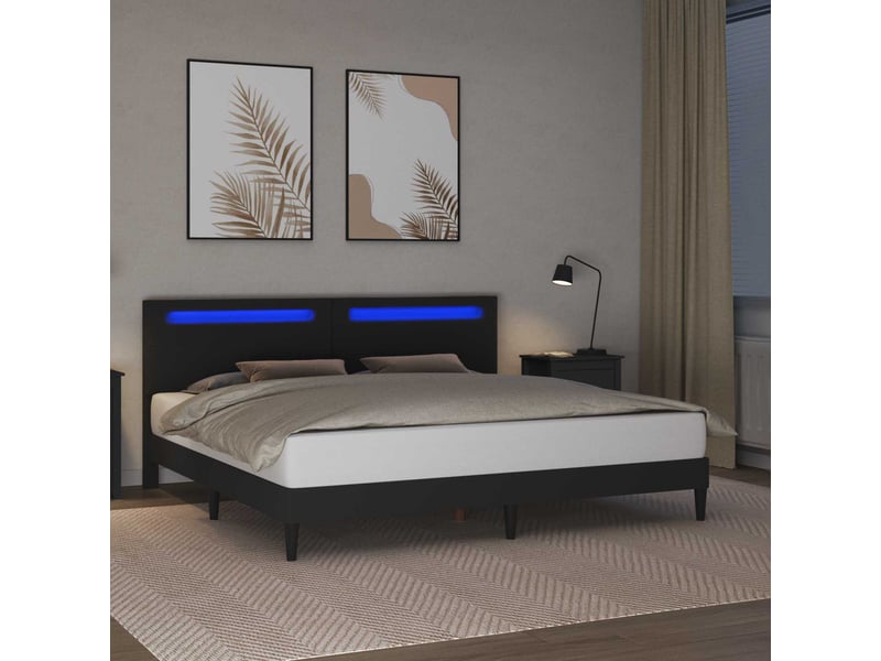 Lit double- lit adulte - cadre de lit avec bandes led noir 180 x 200 cm simili cuir - Conforama C