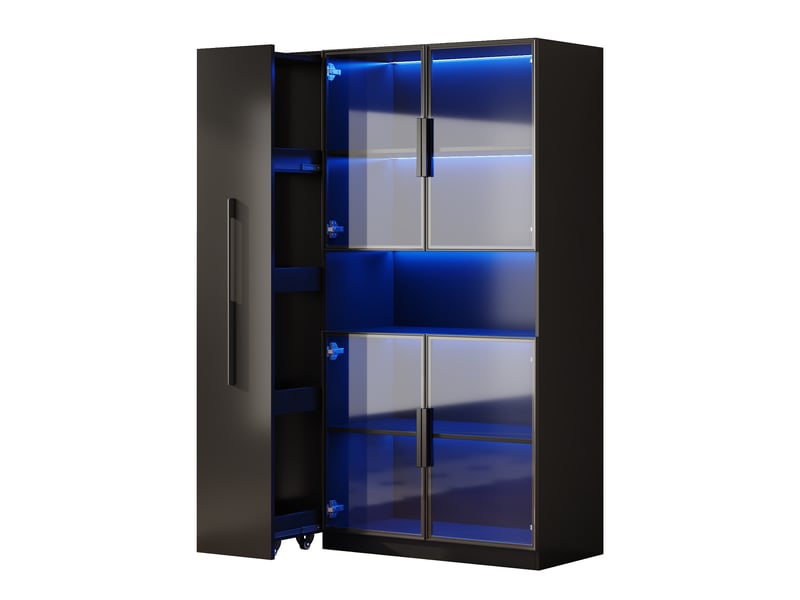  Vitrine led en verre 110x35x160 cm vitrine armoire à 5 portes buffet haut avec éclairage led porte coulissantes rangement - noir  - Conforama R