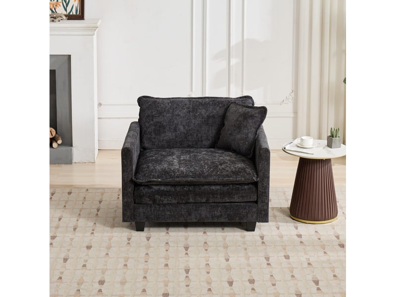 Module de canapé 1 place en chenille noir - Conforama D