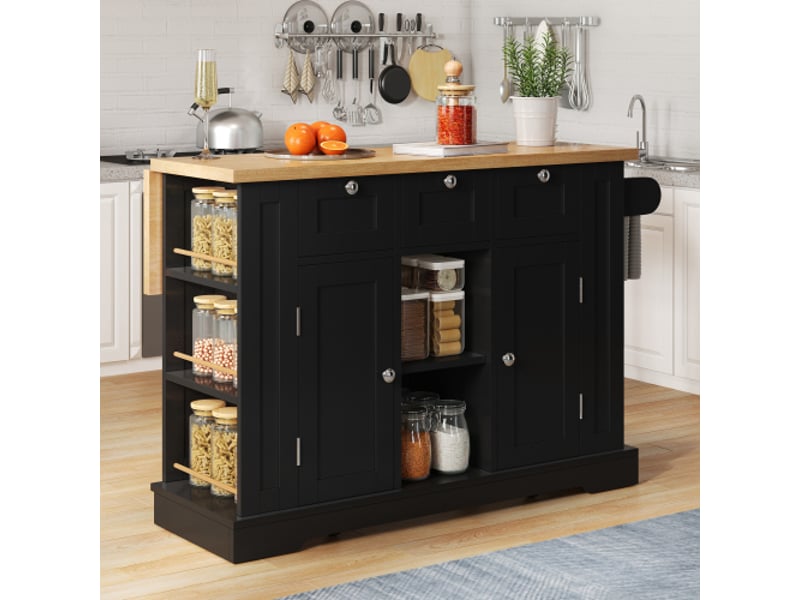  Desserte de cuisine 132x40(70)x87 cm à plateau rabattable, naturel et noir  - Conforama B