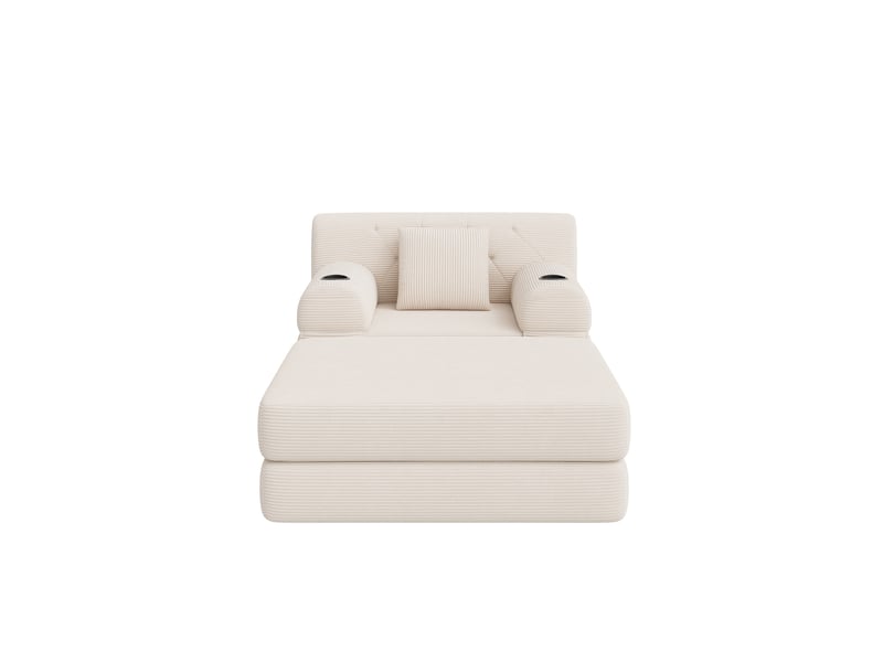  Fauteuil 1 place avec repose-pieds en velours côtelé beige, 107x162x81 cm  - Conforama D