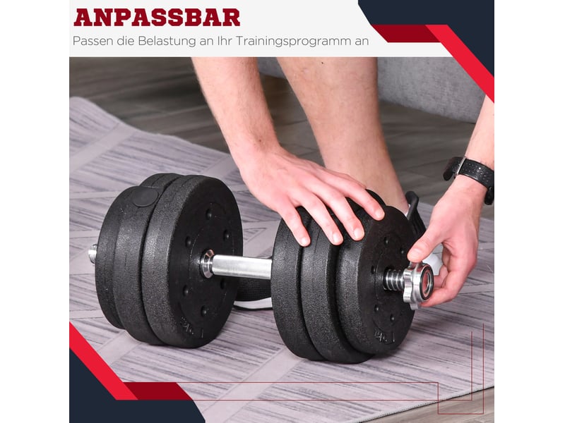 Set d'haltères réglables 30 kg 43x18x7,5 cm – noir – barres de connexion et disques inclus - Conforama D